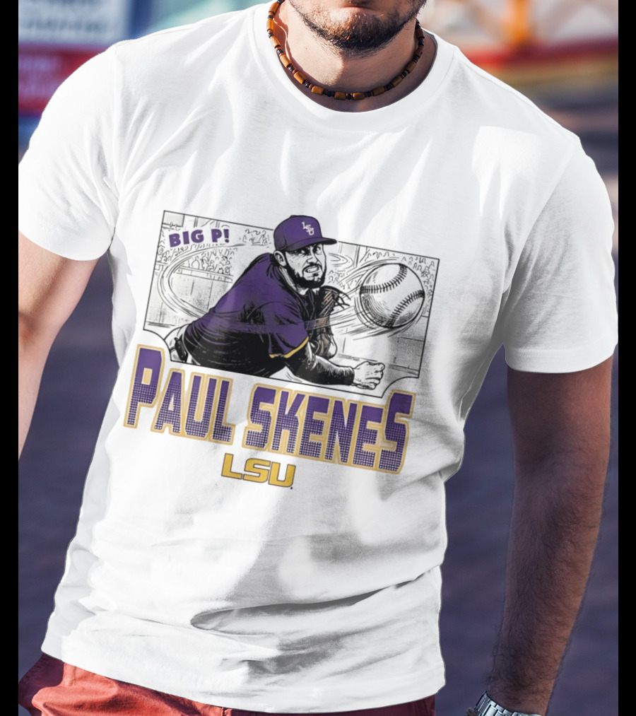 LSU Tigers Paul Skenes Big P Baseball Comic T-Shirt