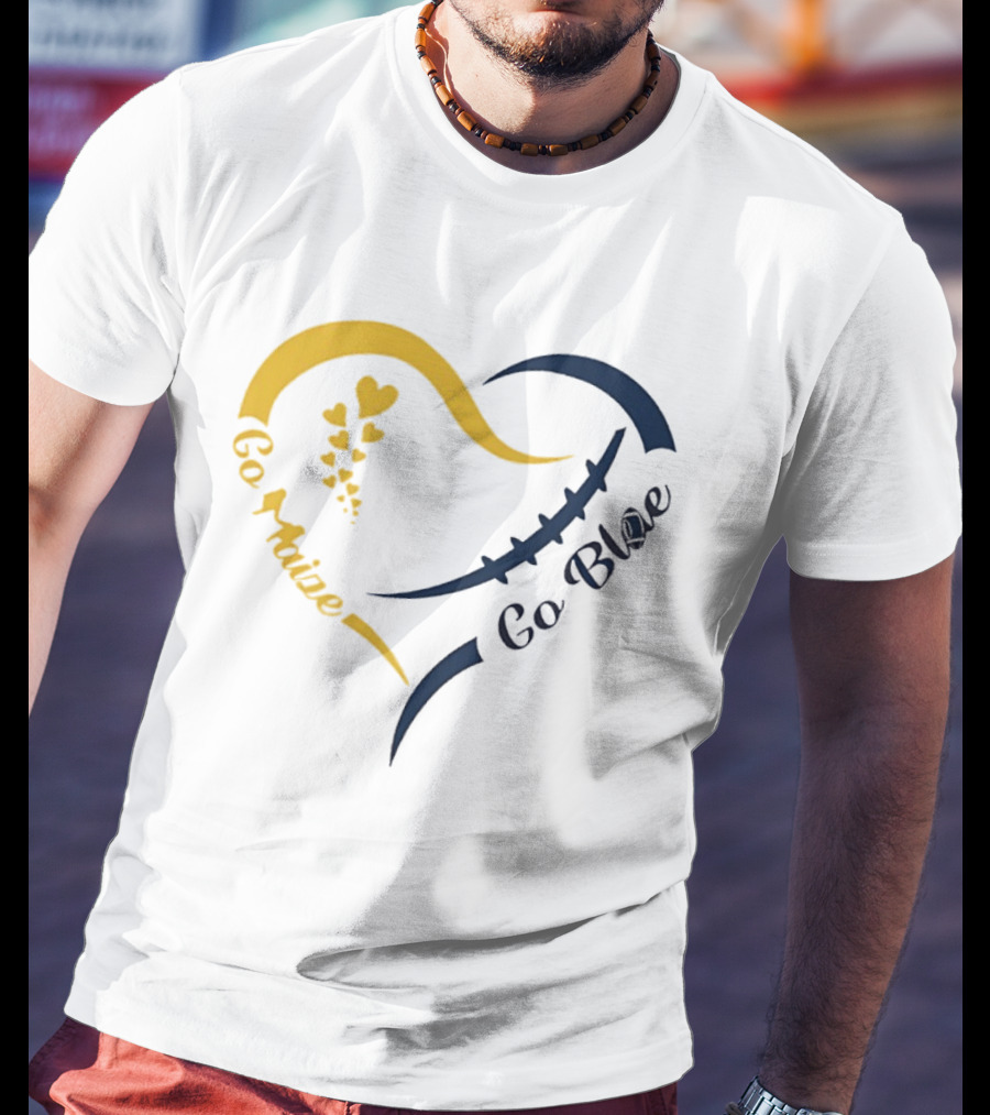 Michigan Wolverines Heart Go Maize Go Blue Football T-Shirt