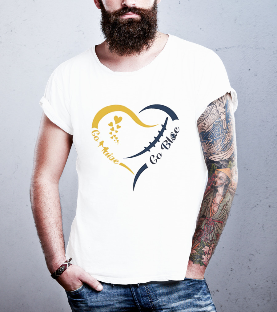 Michigan Wolverines Heart Go Maize Go Blue Football T-Shirt