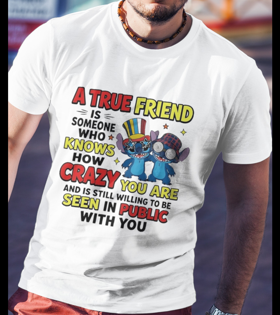 A True Friend Is Someone Who Knows How Crazy You Are And Is Still Willing To Be Seen In Public With You Stitch T-Shirt