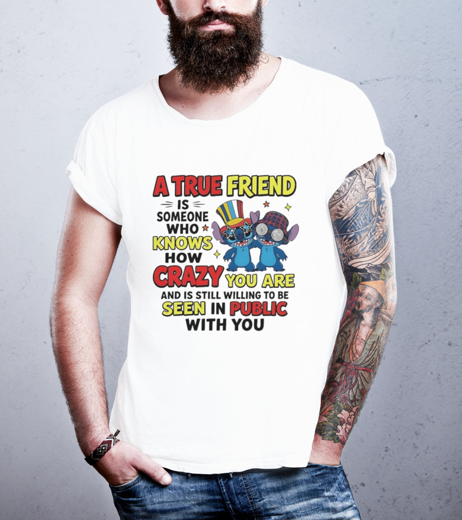 A True Friend Is Someone Who Knows How Crazy You Are And Is Still Willing To Be Seen In Public With You Stitch T-Shirt