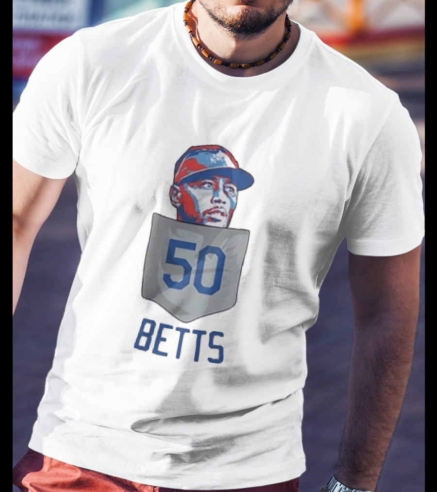 Mookie Betts 50 Los Angeles Dodgers Baseball MLB Pocket T-Shirt