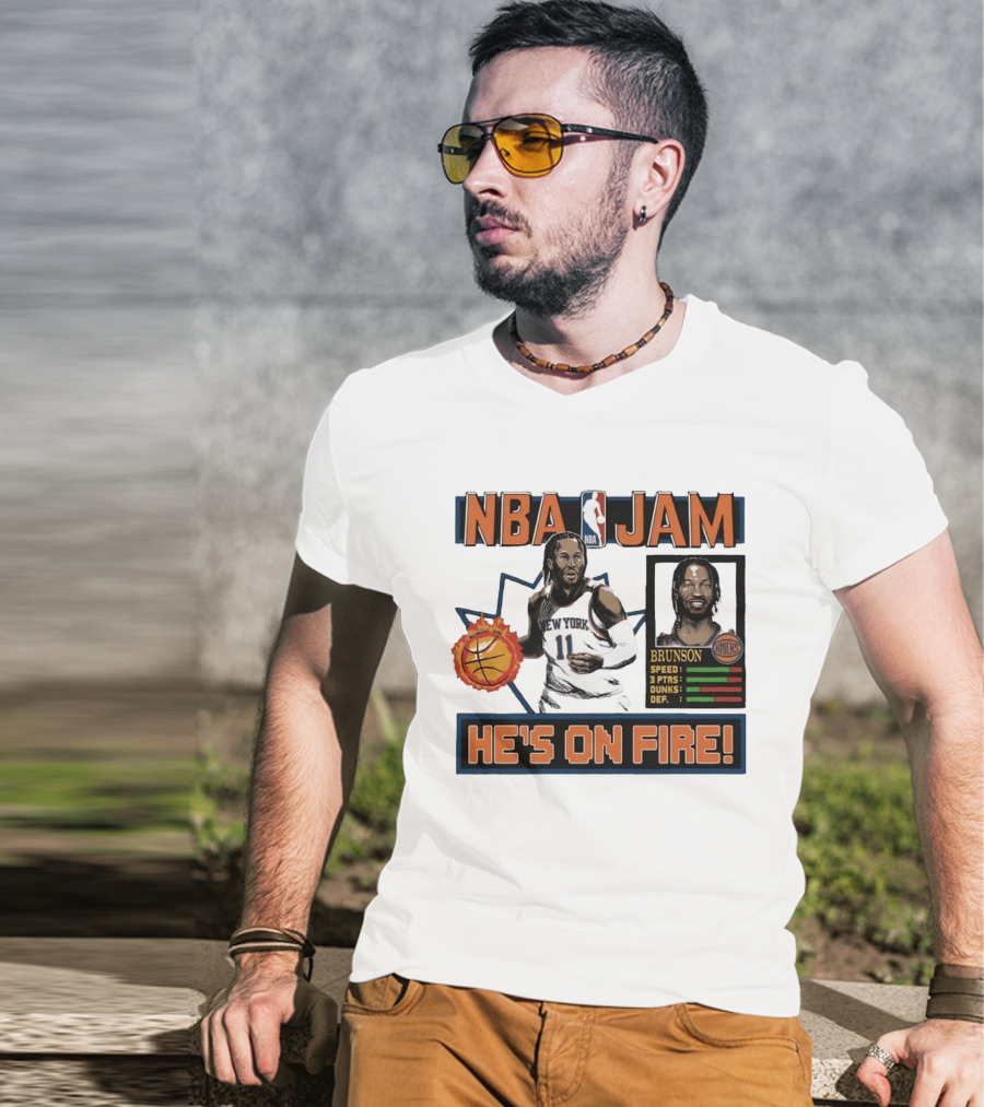 NBA Jam Jalen Brunson New York Knicks He's On Fire T-Shirt