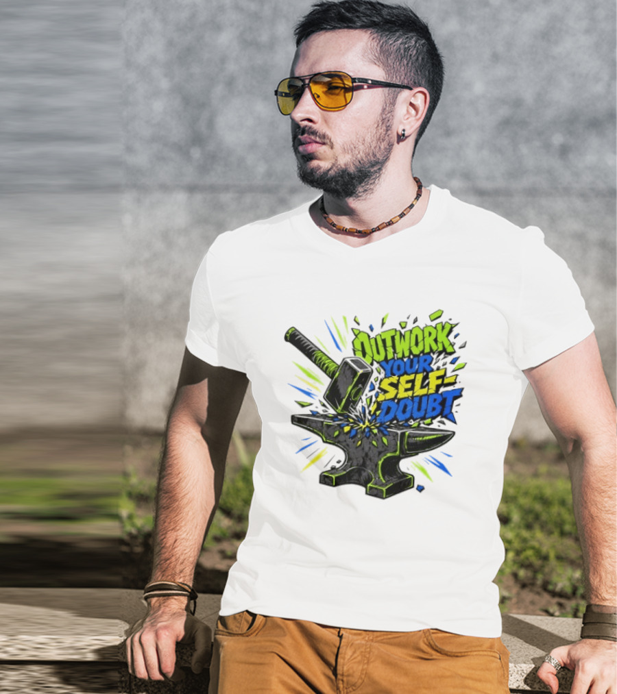Outwork Your Self Doubt Inspirational Hammer And Anvil Motivational T-Shirt