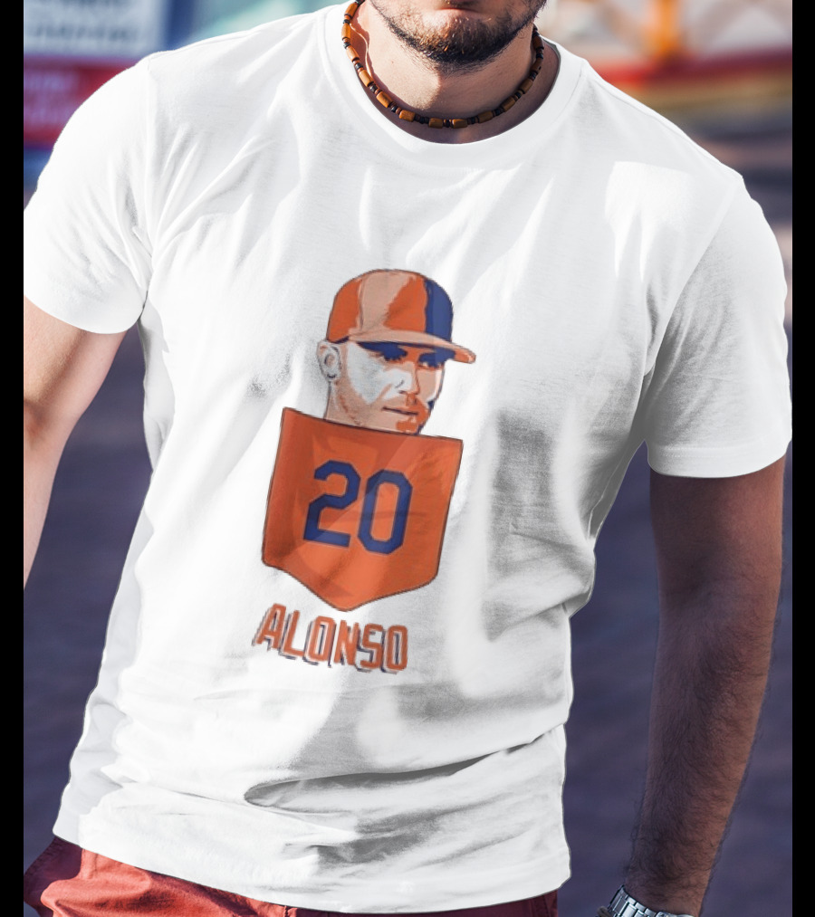 Pete Alonso 20 New York Mets MLB Baseball Pocket T-Shirt