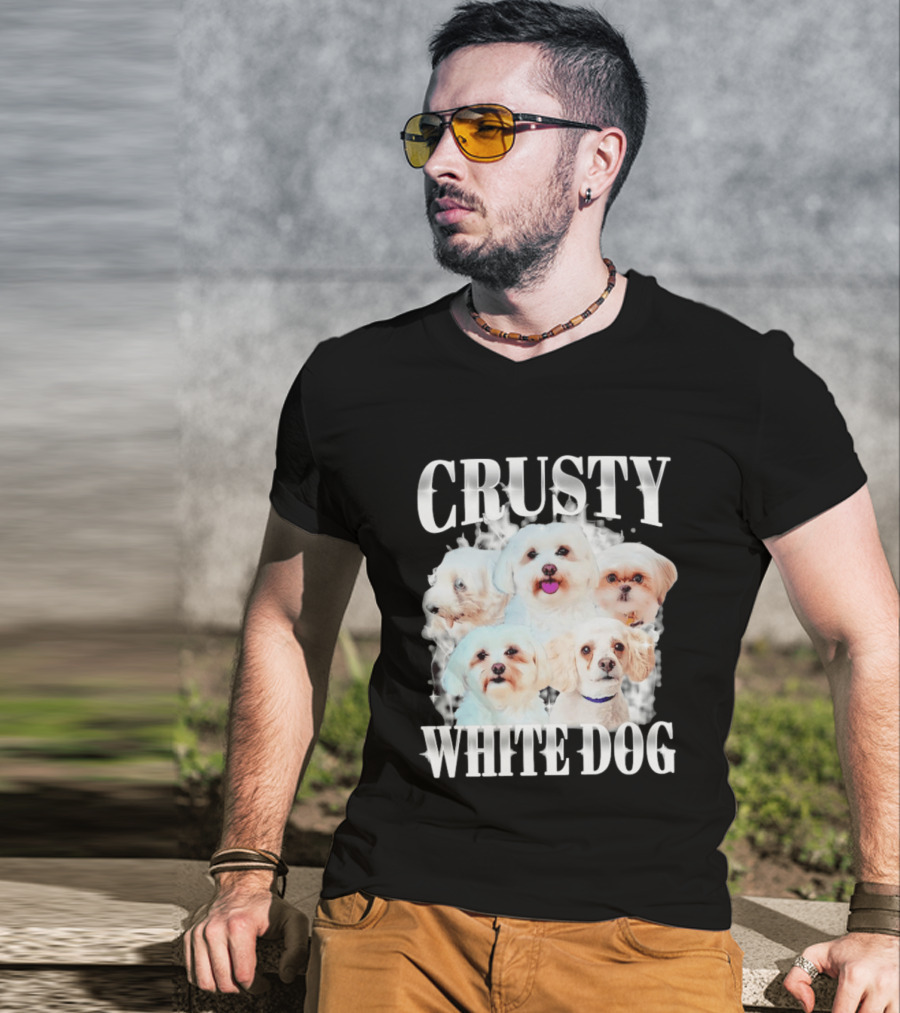 Crusty White Dog Collage 90s Bootleg Vintage Style Nostalgia T-Shirt