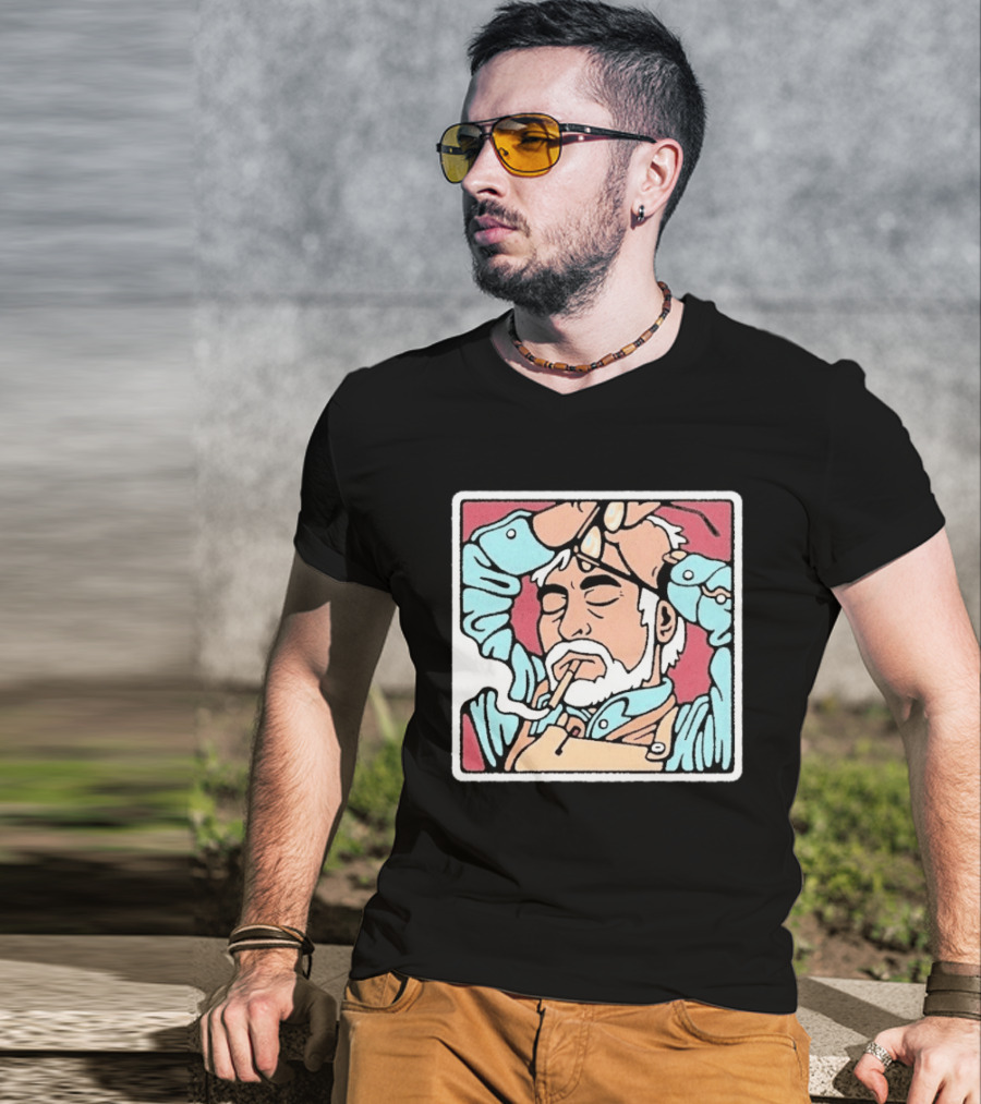 Drew Wise Tired Relaxed Bearded Figure With Pipe And Eyeglasses Japanese Ukiyo E T-Shirt