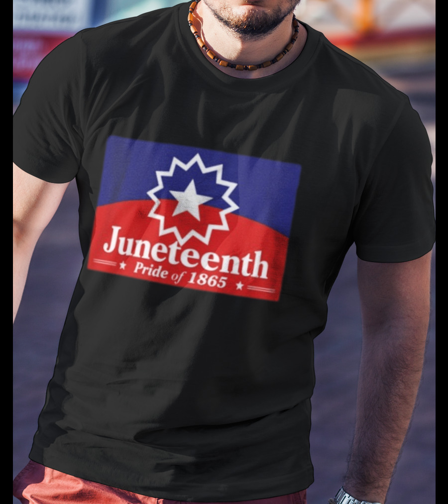 Juneteenth Pride Of 1865 Starburst Symbol On Red And Blue T-Shirt