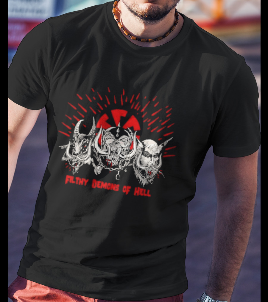 Filthy Demons Of Hell Heavy Metal Satanic Skulls And Radiation T-Shirt