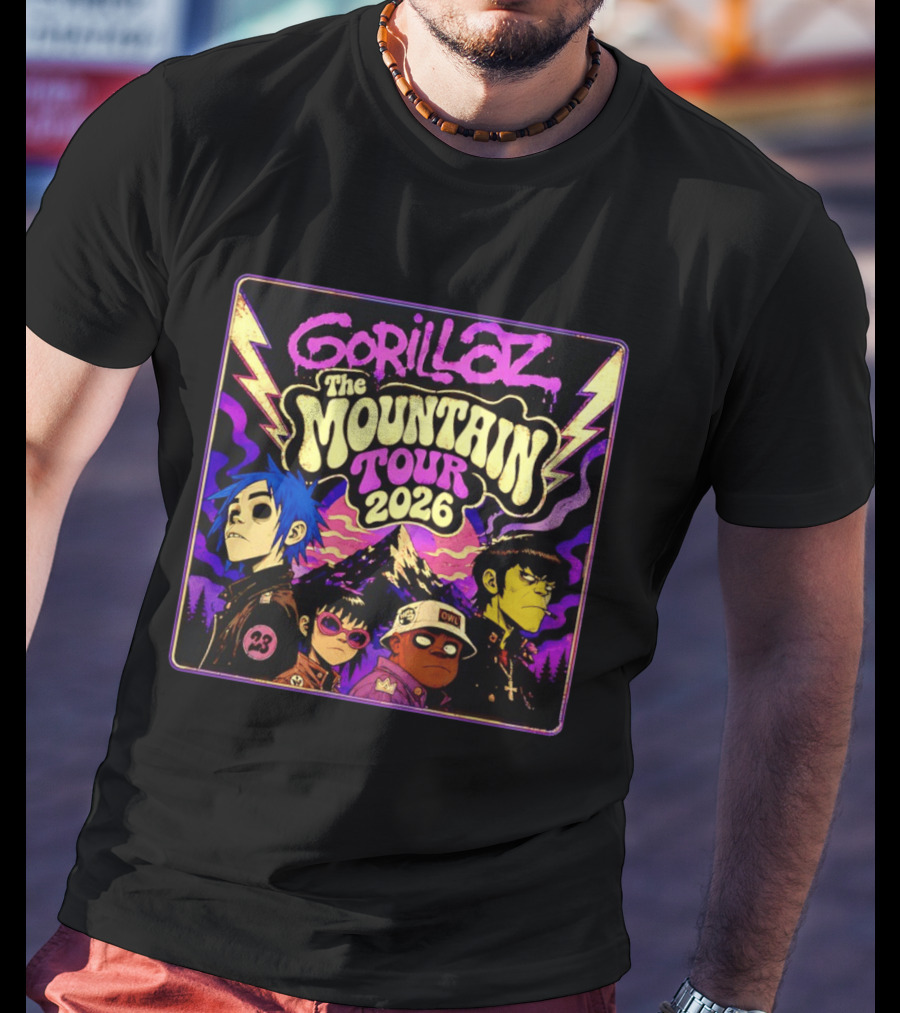 Gorillaz The Mountain Tour 2026 2D Murdoc Niccals Lightning T-Shirt