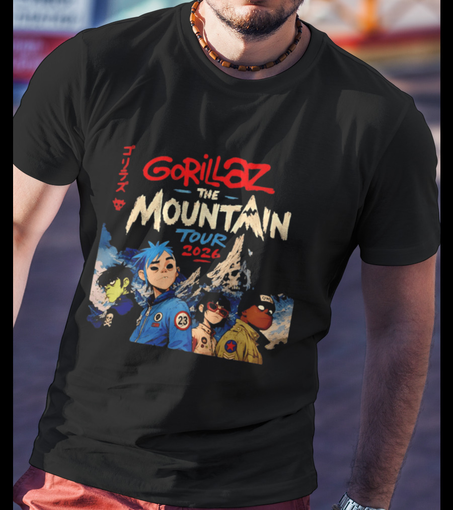 Gorillaz The Mountain Tour 2026 Damon Albarn Animation Characters T-Shirt