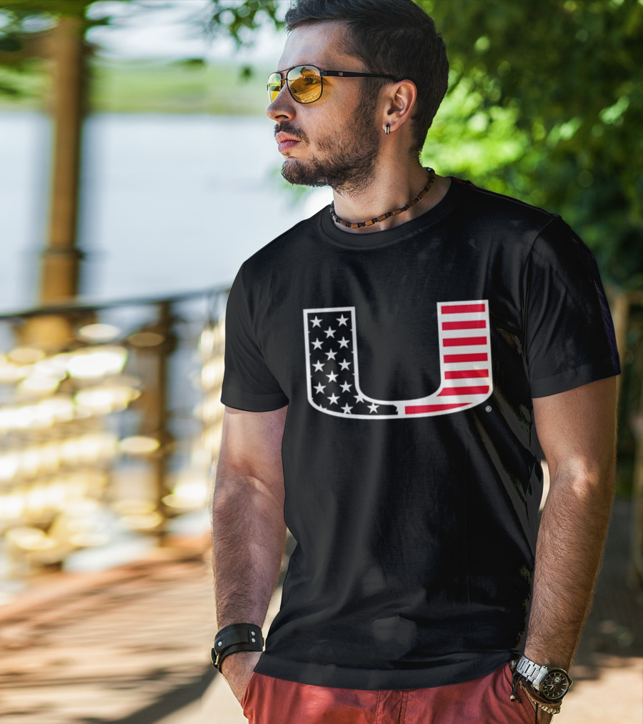 Stars And Stripes Miami Hurricanes U American Flag T-Shirt