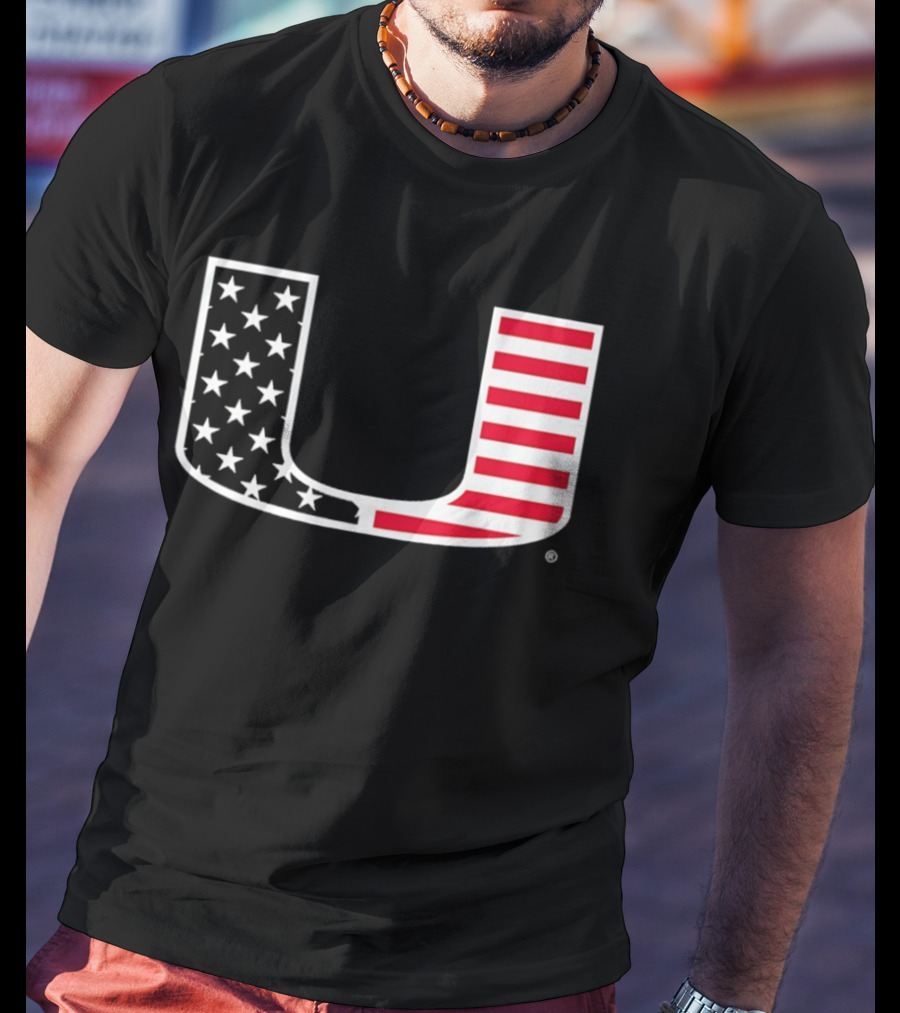 Stars And Stripes Miami Hurricanes U American Flag T-Shirt