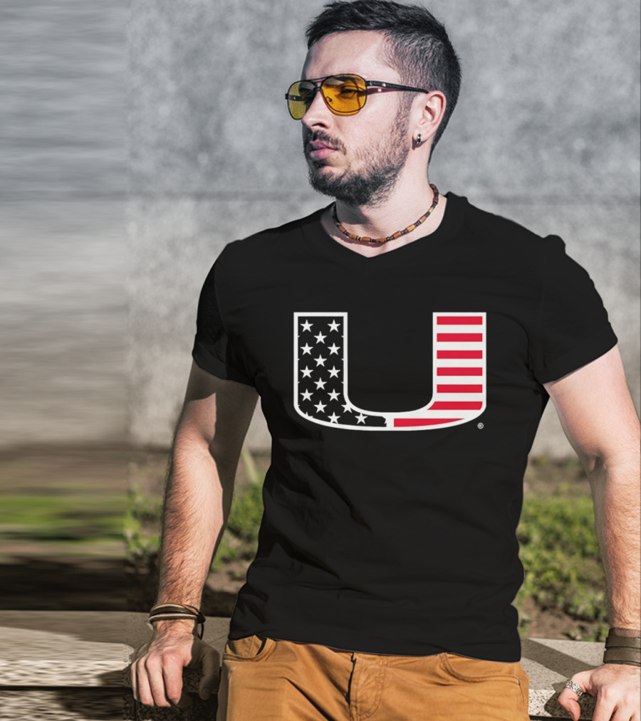 Stars And Stripes Miami Hurricanes U American Flag T-Shirt