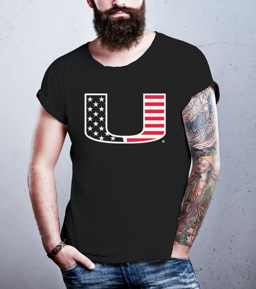 Stars And Stripes Miami Hurricanes U American Flag T-Shirt