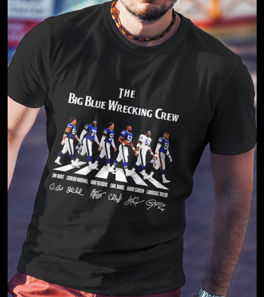 New York Giants Big Blue Wrecking Crew Abbey Road Jim Burt Leonard Marshall Gary Reasons Carl Banks Harry Carson Lawrence Taylor T-Shirt