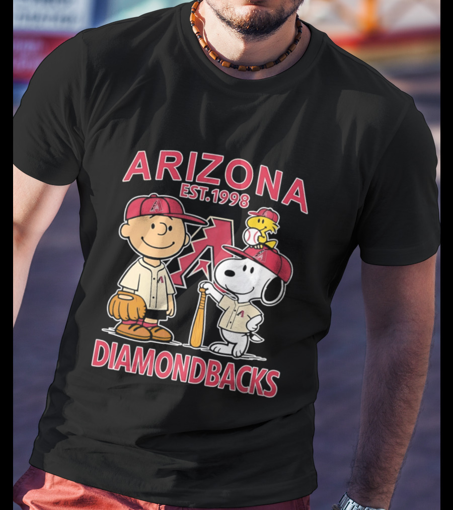 Peanuts Arizona Diamondbacks Est 1998 Charlie Brown Snoopy Woodstock Baseball Collaboration T-Shirt