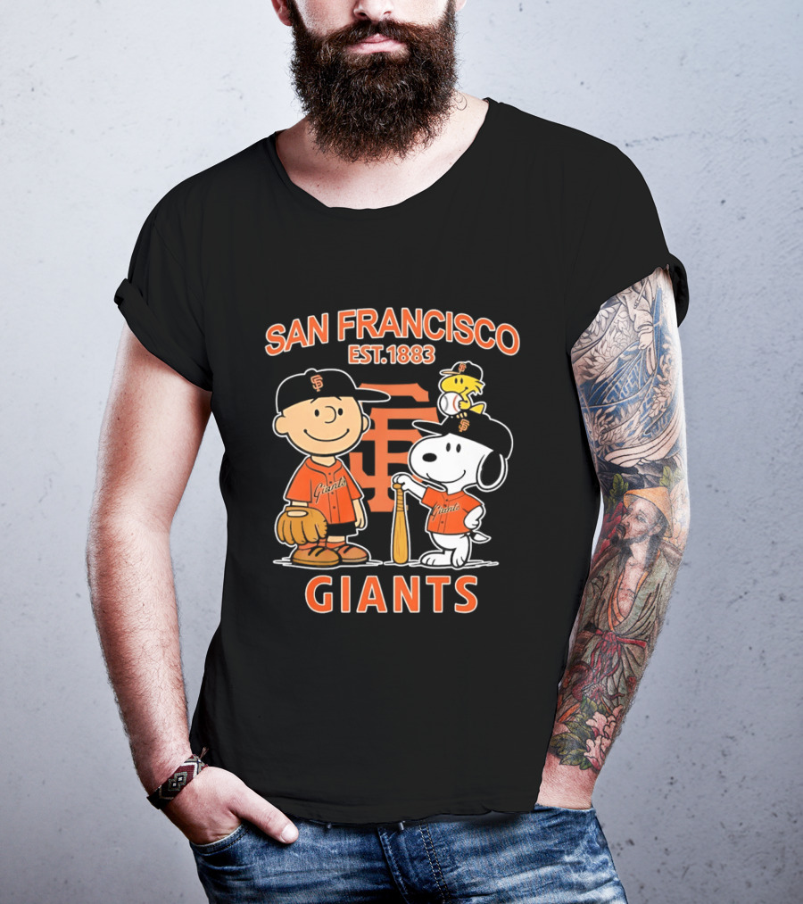San Francisco Giants Peanuts Snoopy Charlie Brown Woodstock Est 1883 T-Shirt
