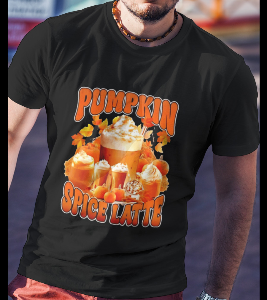Pumpkin Spice Latte Fall Autumn Halloween Beverage With Whipped Cream And Leaves T-Shirt