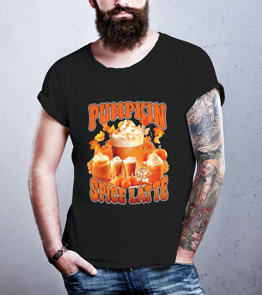 Pumpkin Spice Latte Fall Autumn Halloween Beverage With Whipped Cream And Leaves T-Shirt