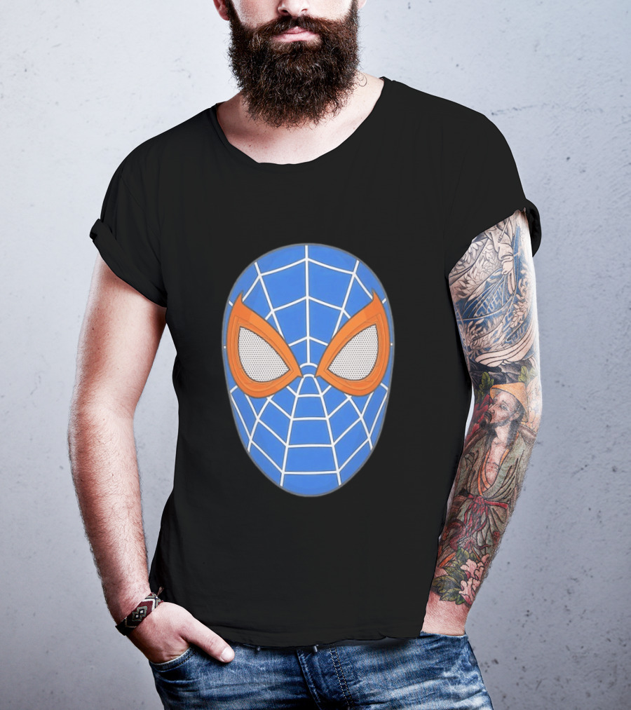 Spidey Spider Man Blue Mask With Orange Eyes And Web T-Shirt