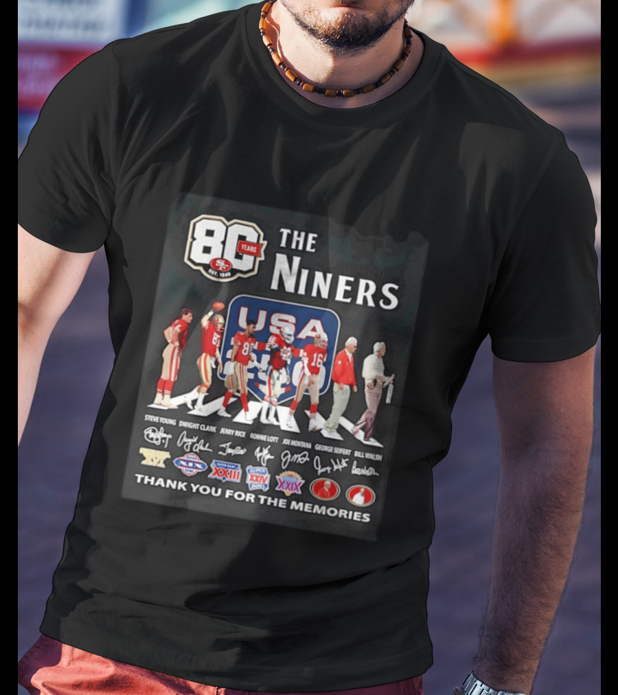 San Francisco 49ers 80 Years The Niners USA Abbey Road Legends Thank You For The Memories T-Shirt