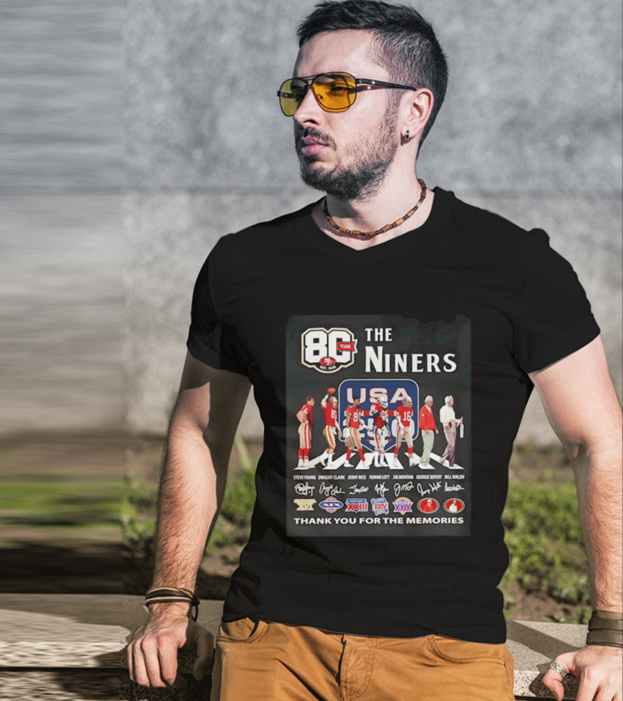 San Francisco 49ers 80 Years The Niners USA Abbey Road Legends Thank You For The Memories T-Shirt