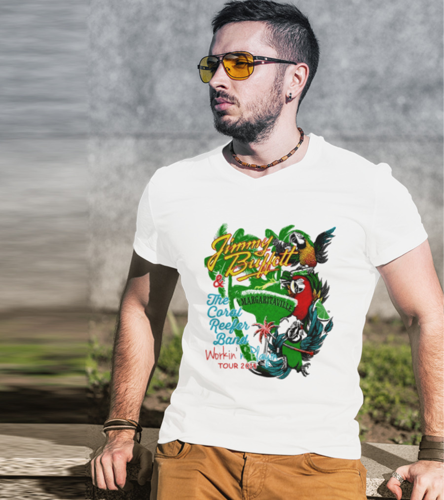 Jimmy Buffett Margaritaville Workin' And Playin' Tour 2015 Coral Reefer Band T-Shirt