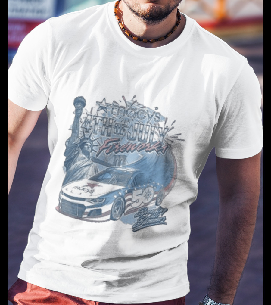 Macy's 4th Of July Fireworks 50 Statue Of Liberty And Race Car T-Shirt