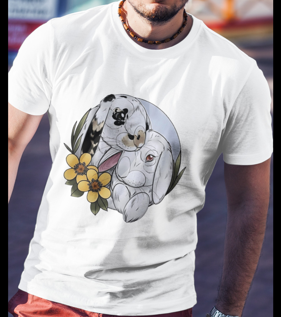Clement Rabbit Rescue Bunnies With Yellow Flowers Wildlife Charm T-Shirt