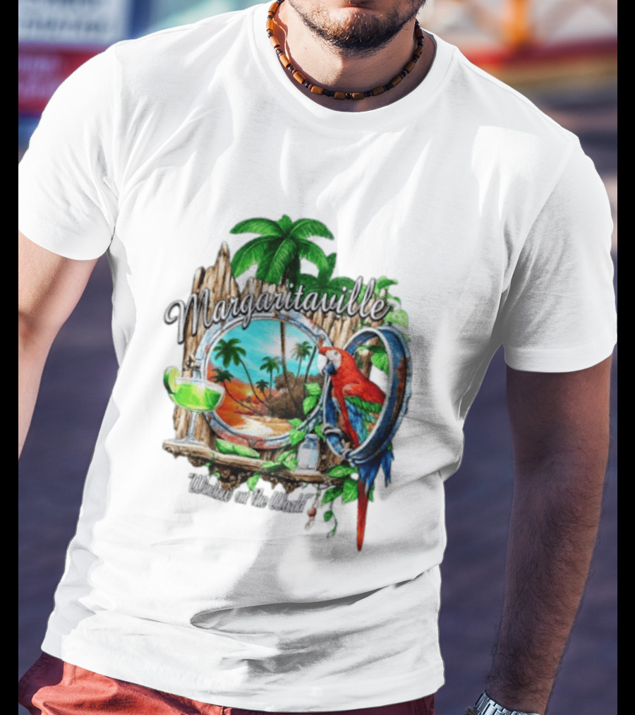 Margaritaville Tropical Parrot Beach Scene Window On The World T-Shirt