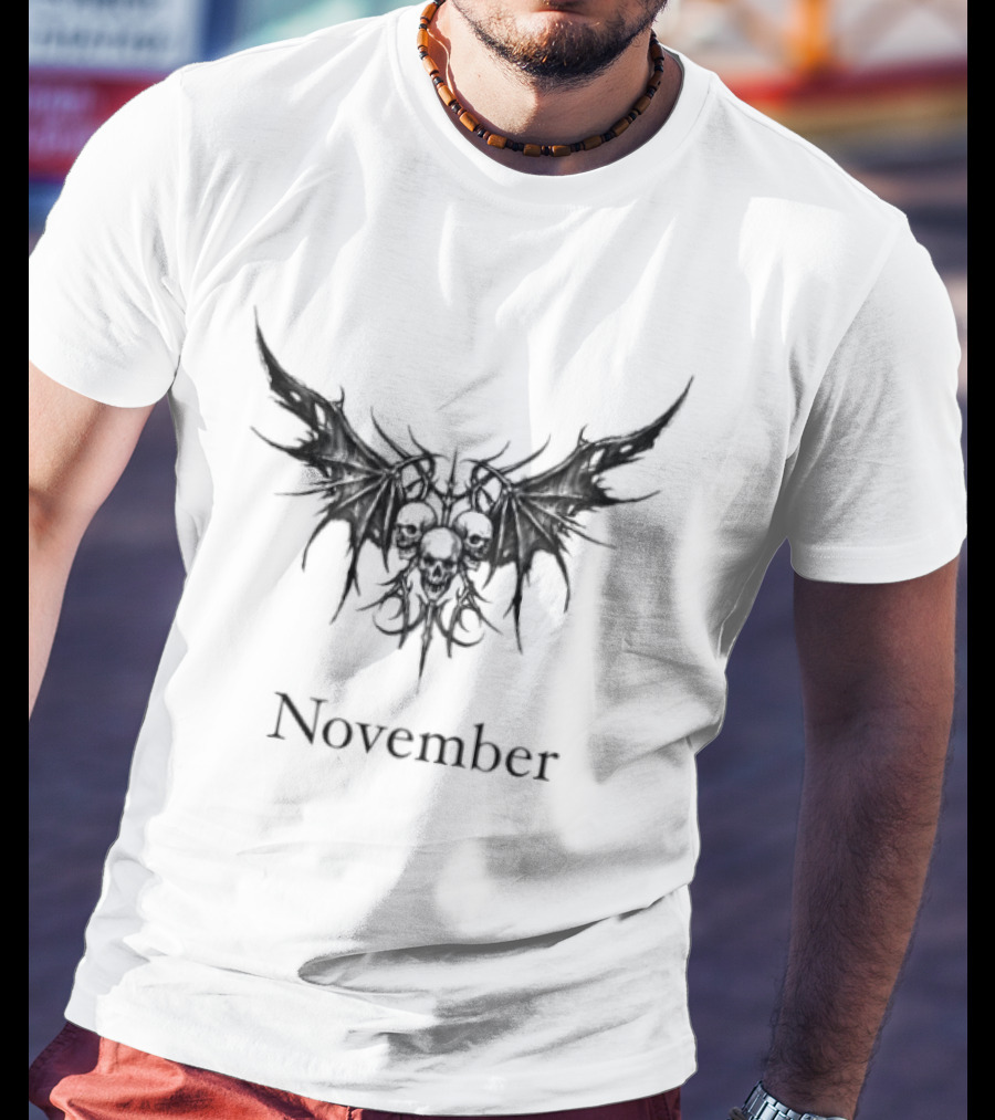 November Skull Wings Gothic Dark T-Shirt
