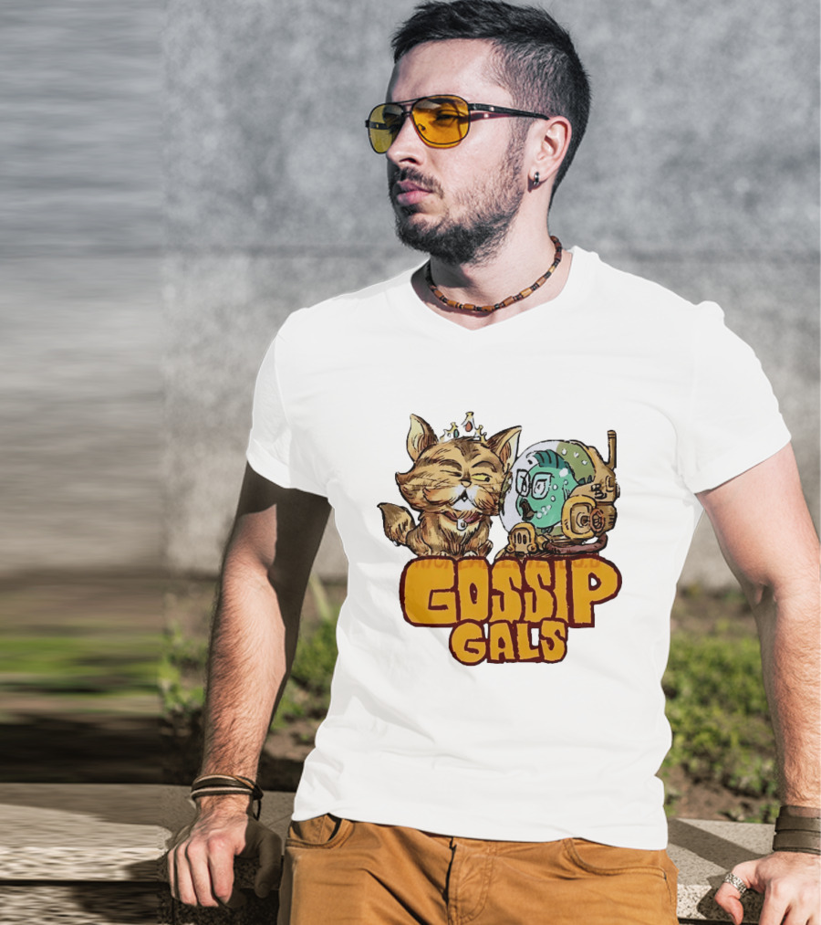 Gossip Gals Royal Cat With Crown And Fish In Astronaut Helmet T-Shirt
