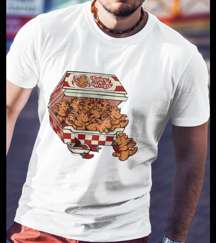 Spicy Wings Box Full Of Cute Dragons With Peppers And Hearts T-Shirt