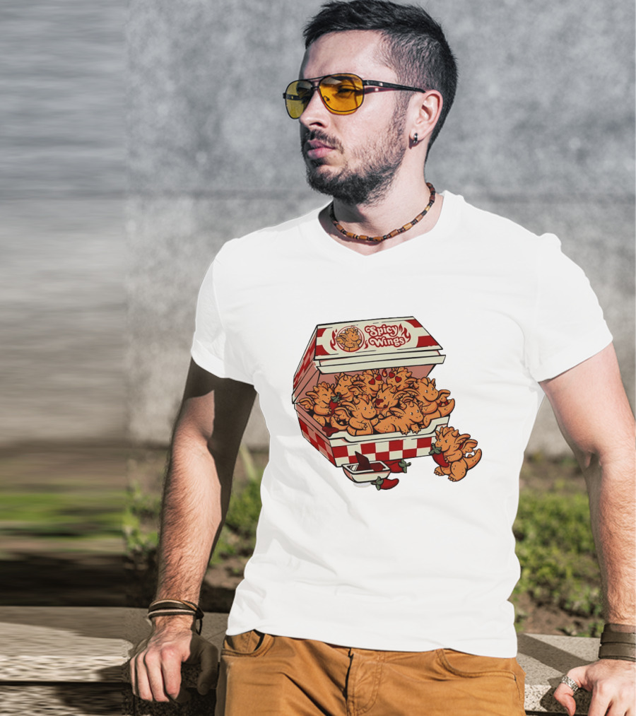 Spicy Wings Box Full Of Cute Dragons With Peppers And Hearts T-Shirt