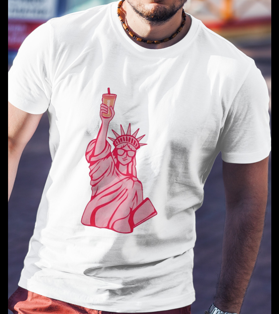 Statue Of Liberty Sunglasses Iced Drink T-Shirt