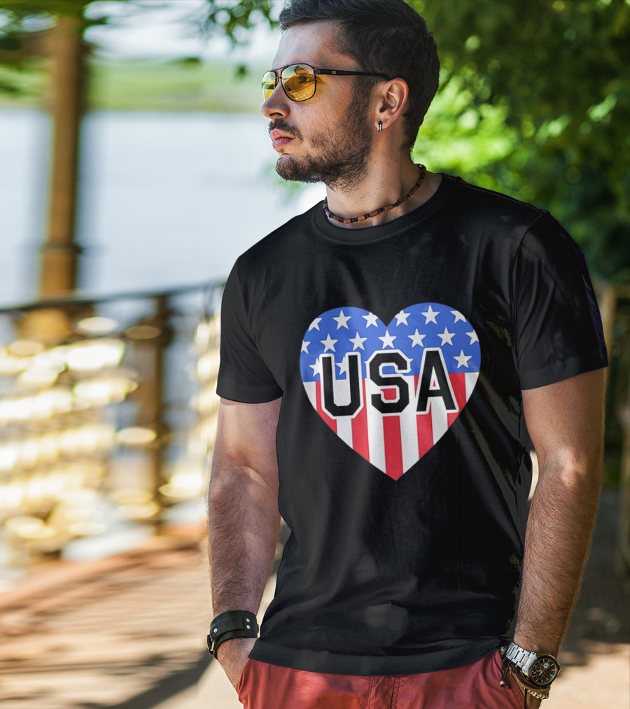Patriotic USA Heart Shape Flag Stars And Stripes T-Shirt