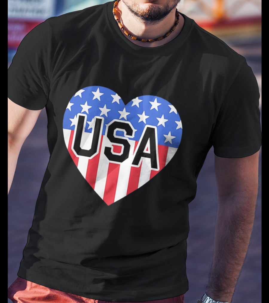 Patriotic USA Heart Shape Flag Stars And Stripes T-Shirt