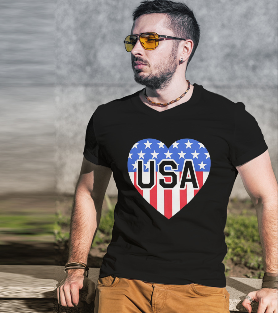 Patriotic USA Heart Shape Flag Stars And Stripes T-Shirt