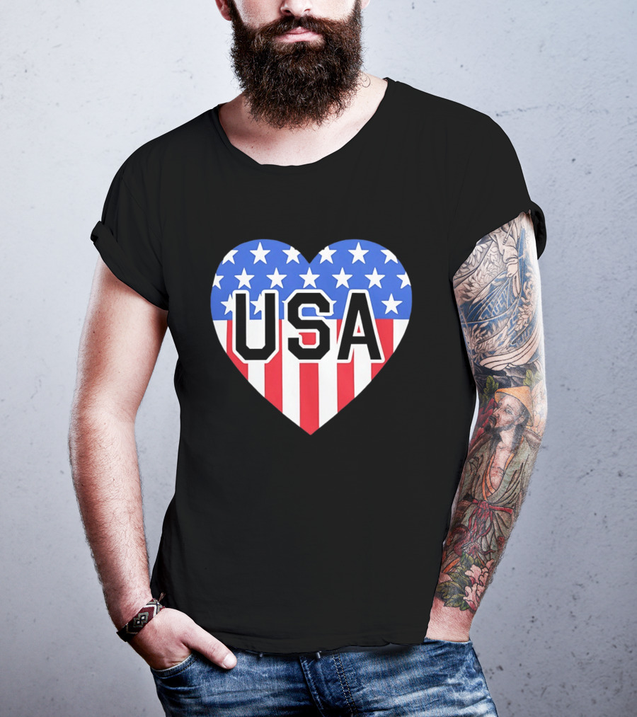 Patriotic USA Heart Shape Flag Stars And Stripes T-Shirt