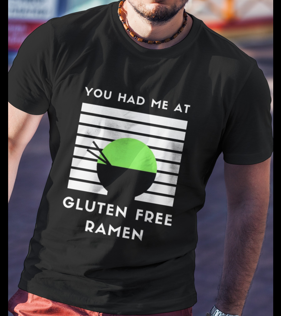 You Had Me At Gluten Free Ramen Retro Style Lines Green Circle T-Shirt