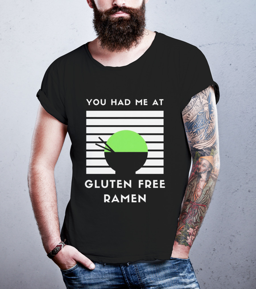 You Had Me At Gluten Free Ramen Retro Style Lines Green Circle T-Shirt