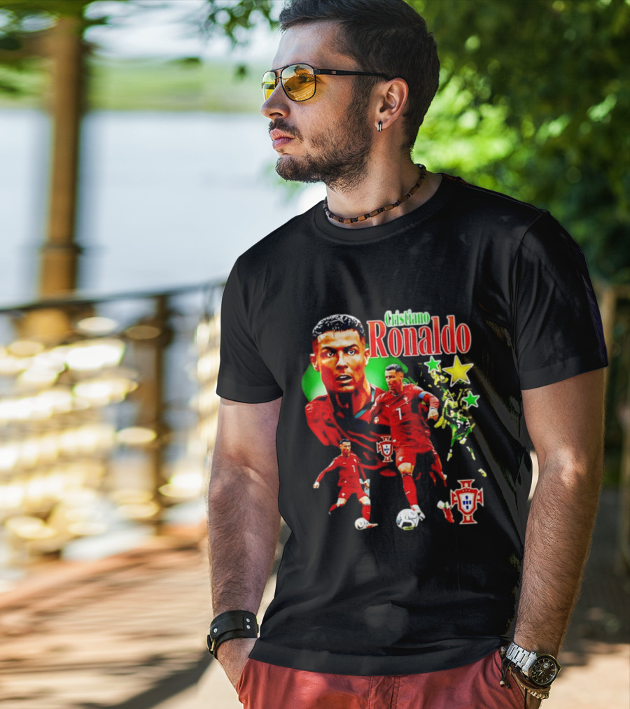 Cristiano Ronaldo Portugal Soccer Star Number 7 Iconic Footballer Illustration With Portugal T-Shirt
