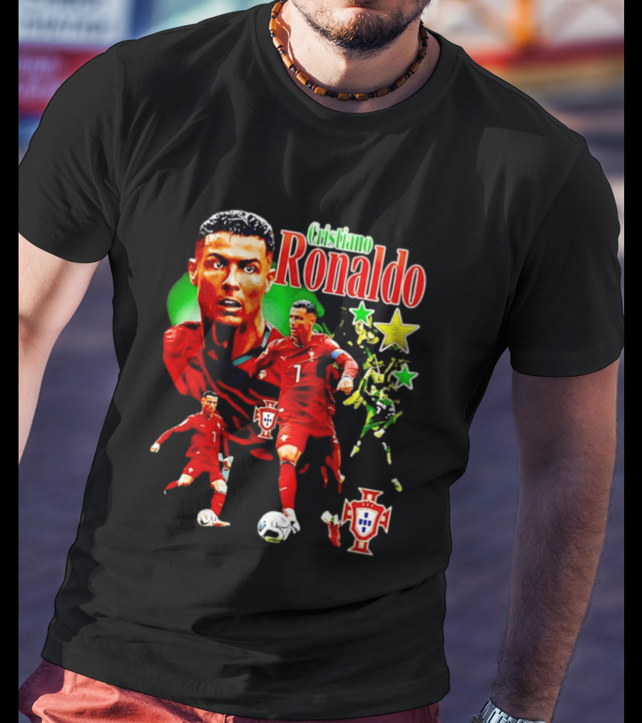 Cristiano Ronaldo Portugal Soccer Star Number 7 Iconic Footballer Illustration With Portugal T-Shirt