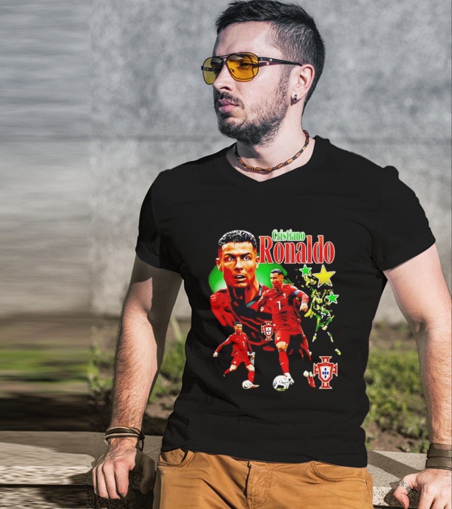 Cristiano Ronaldo Portugal Soccer Star Number 7 Iconic Footballer Illustration With Portugal T-Shirt
