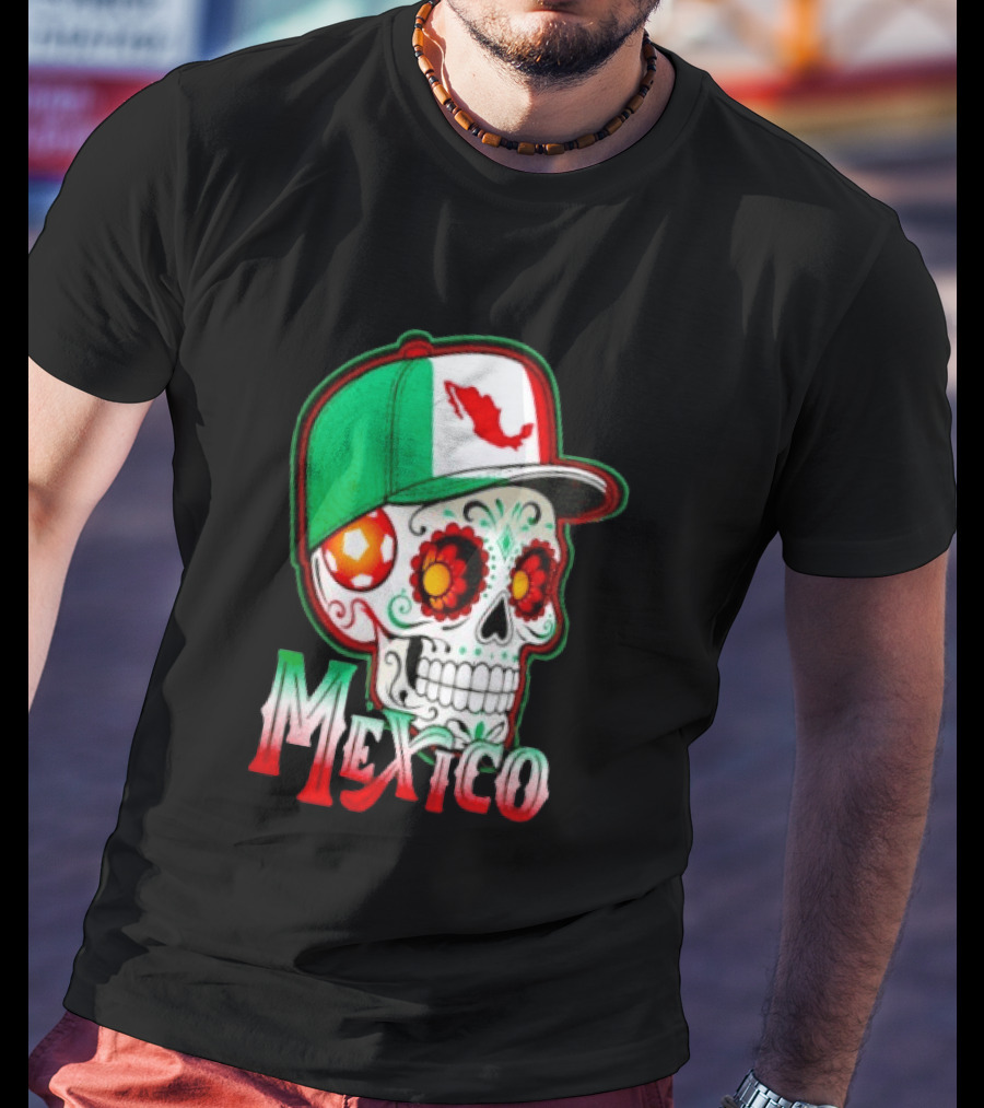 Mexico Sugar Skull Hat Map T-Shirt