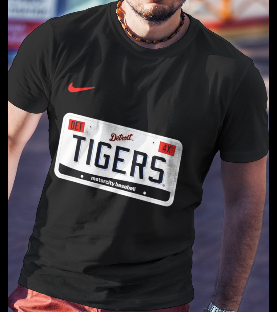 Detroit Tigers License Plate DET 4X Motorcity Baseball Nike T-Shirt