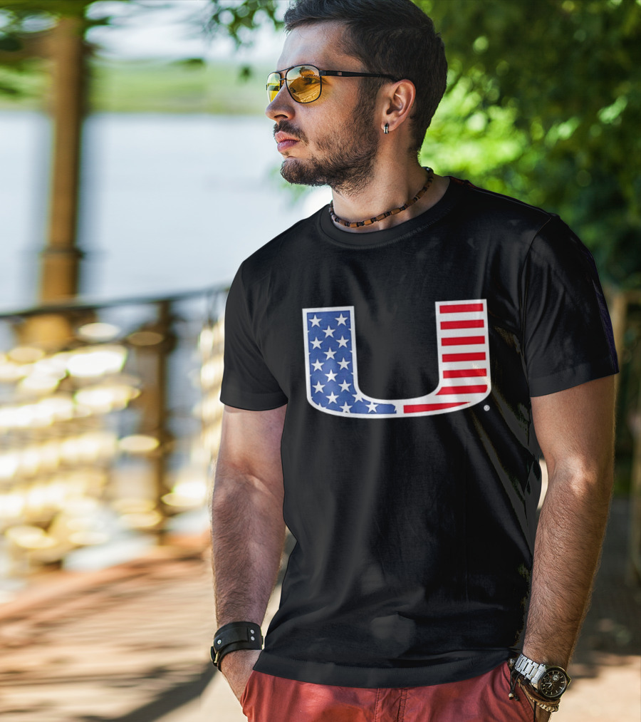 Miami Hurricanes USA Flag Stars Stripes Iconic Team T-Shirt