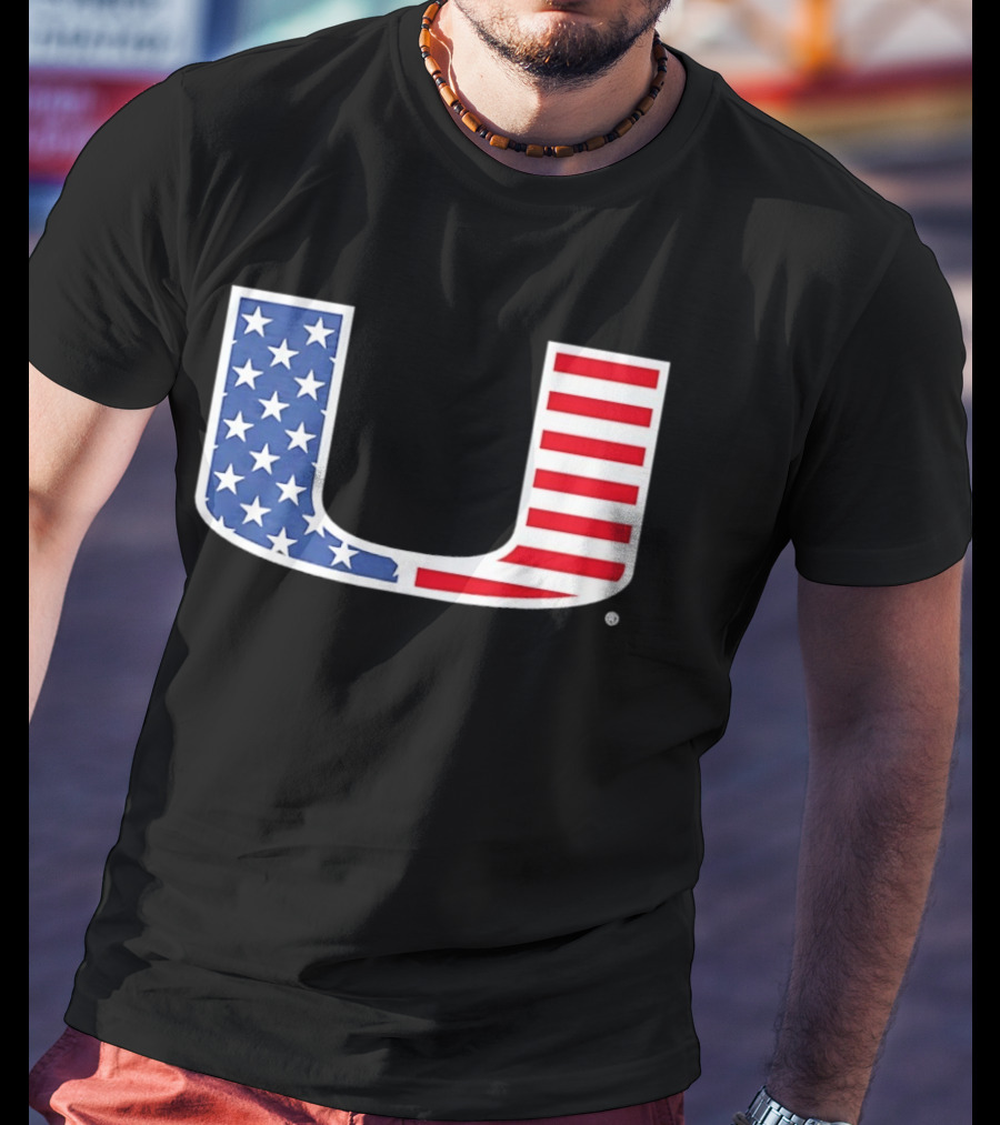Miami Hurricanes USA Flag Stars Stripes Iconic Team T-Shirt