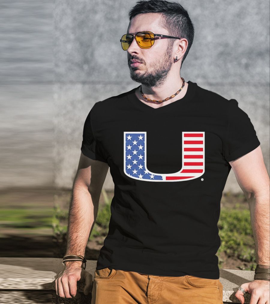 Miami Hurricanes USA Flag Stars Stripes Iconic Team T-Shirt